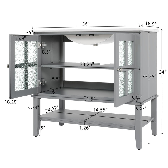 Bathroom Vanity With Ceramic Sink, Adjustable & Open Shelf
