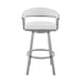 Bronson - 25" Counter Height Swivel Bar Stool - Silver Finish And White Faux Leather