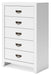 Binterglen - Five Drawer Chest - White