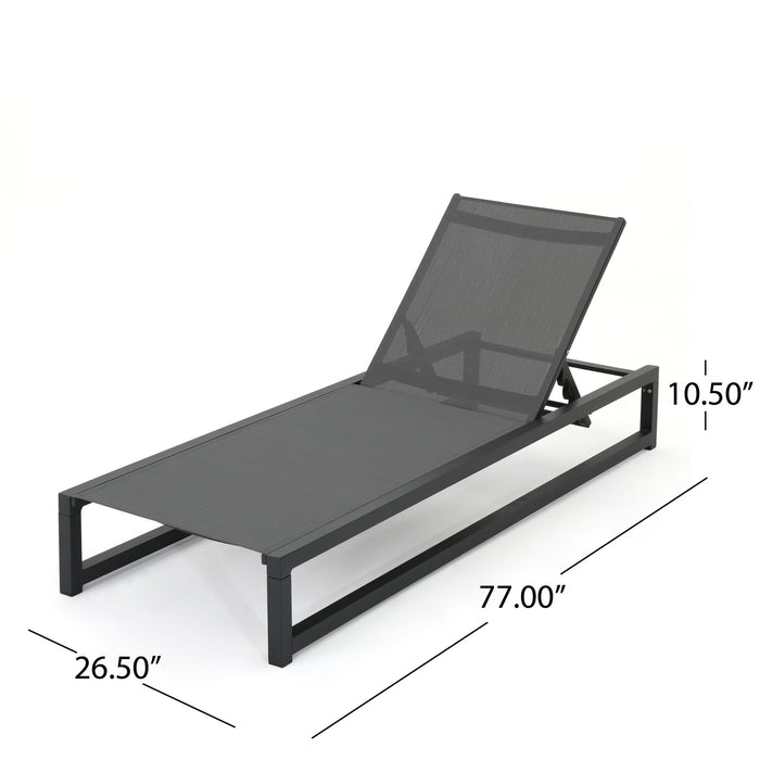 Chaise Lounge (Set of 2), Outdoor Patio Lounge Chairs With 5 Reclining Positions - Black / Gray