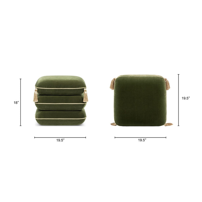 Monarch - Tassled Ottoman - Olive Green