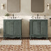 Double Sinks Bathroom Vanity Set, Vintage Bathroom Cabinet With 2 Separate Sinks - Antique Blue Green / Teal
