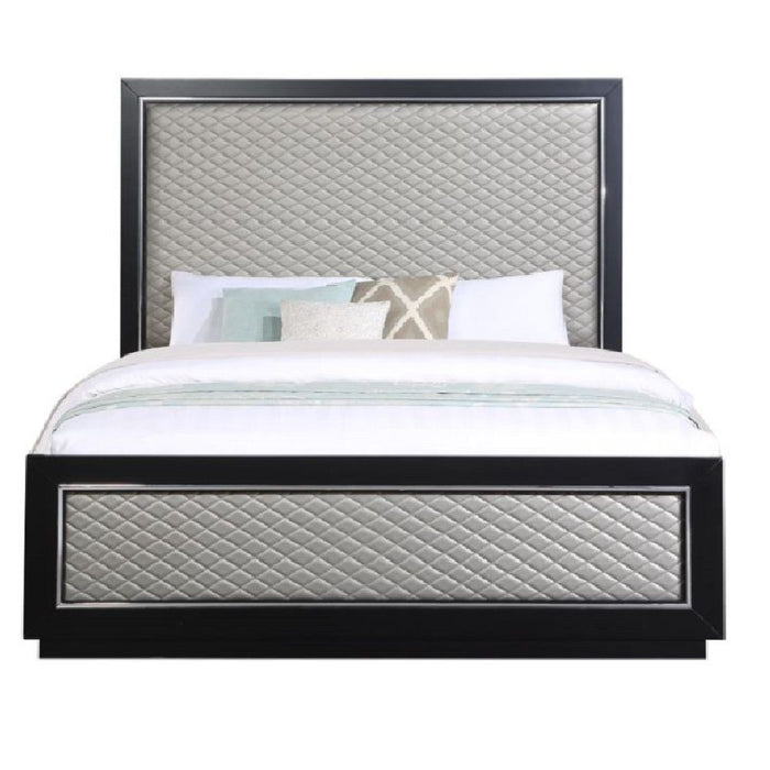 Nicola - Eastern King Bed - Silver Synthetic Leather & Black