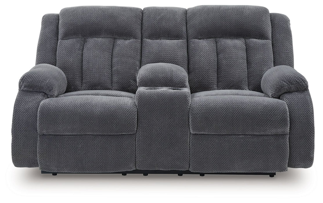 Observation - Double Reclining Power Loveseat With Console - Steel