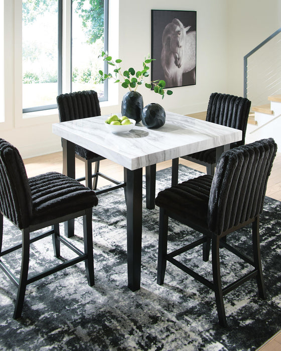 Mervannie - 5 Pc. - Counter Height Dining Table And 4 Barstools - Gray / Black