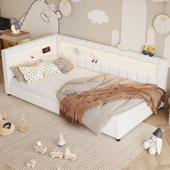 Upholstered Platform Bed With LED Belt And USB Ports
