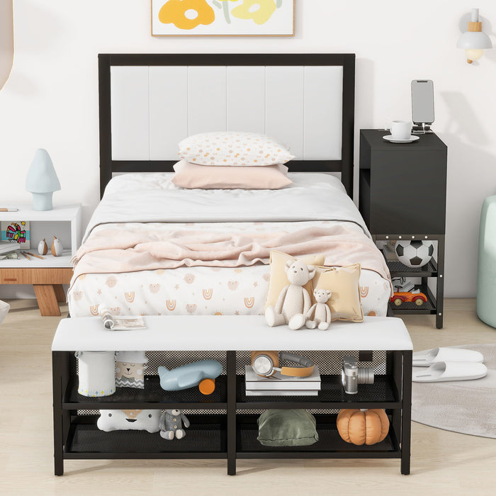 Platform Bed With 2 Tier Storage Shelves, Storage Cabinet