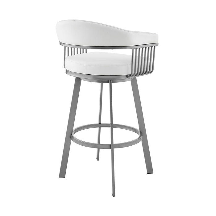Bronson - 25" Counter Height Swivel Bar Stool - Silver Finish And White Faux Leather