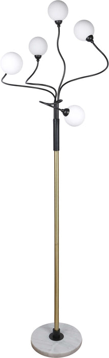 "Celestial Branch" Metal Floor Lamp - Matte Black / White Frosted Glass / White Marble / Soft Gold