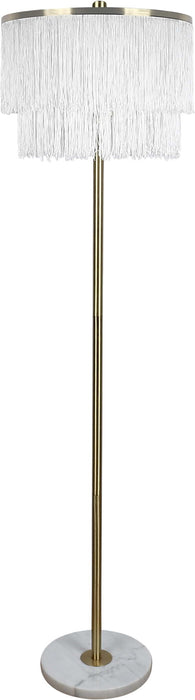 "Tassel Elegance I" Metal Floor Lamp - Soft Gold / White Marble