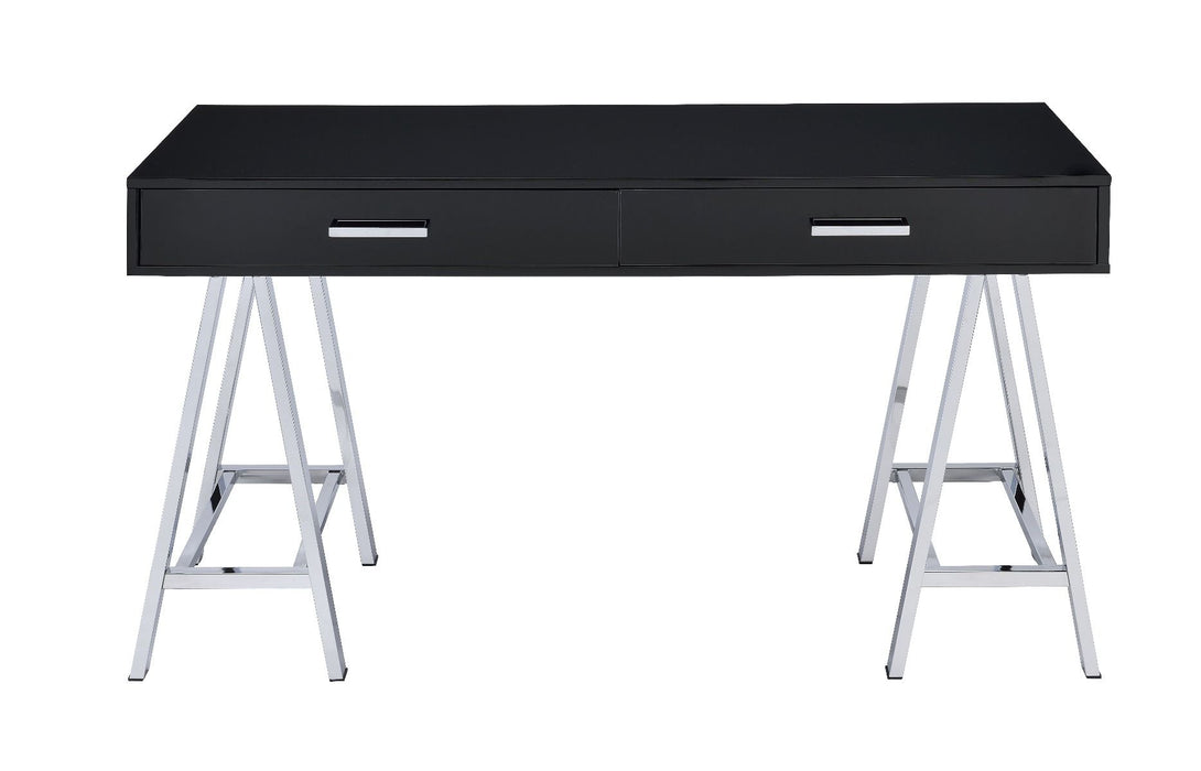 Coleen - Writing Desk With USB - Black High Gloss & Chrome