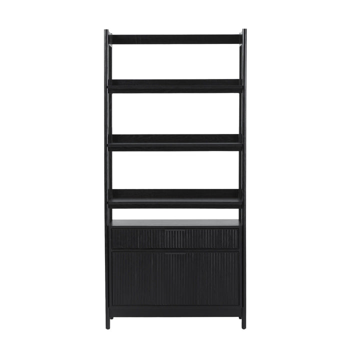 Transitional Wide Reeded Bookshelf With Drawers On Bottom