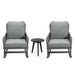 Modern 3 Piece Outdoor Seating Set With Cushioned Rattan Rocking Chairs And Wooden Accent Table