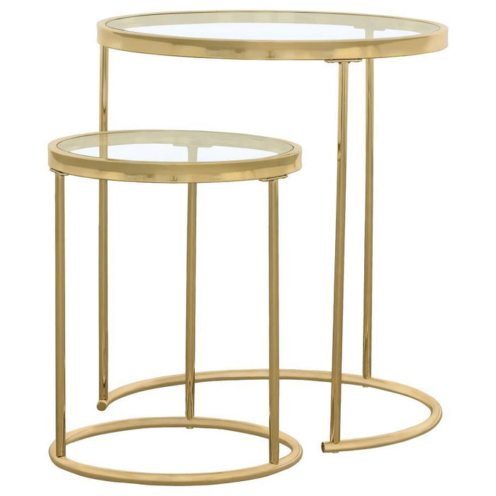 Maylin - 2 Piece Round Glass Top Nesting Table Set - Gold