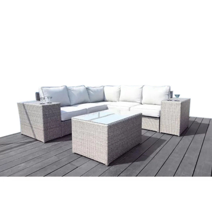 Outdoor Wicker Sectional With Weather Resistant Cushions And Table