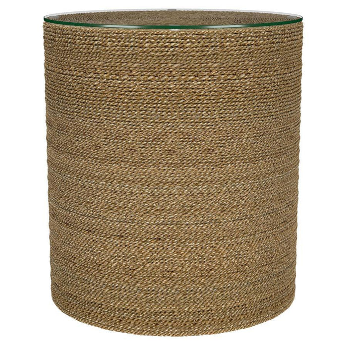 Halden - Round Woven Seagrass Accent Side Table - Light Brown