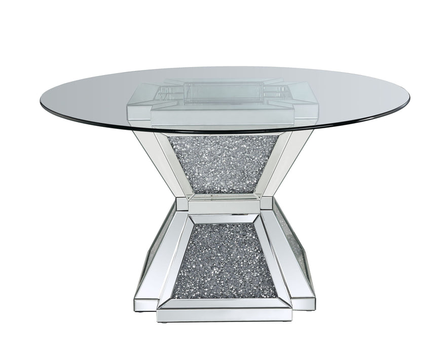 Noralie - 31" Dining Table - Clear Glass, Mirrored & Faux Diamonds