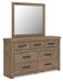 Oliandon - 3 Pc. - Queen Panel Storage Bed, Dresser And Mirror - Light Brown