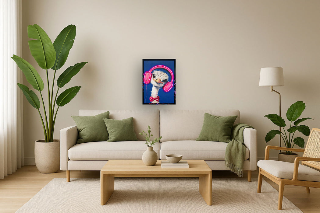 Electric Groove Ostrich - 21" x 29" Framed Wall Art