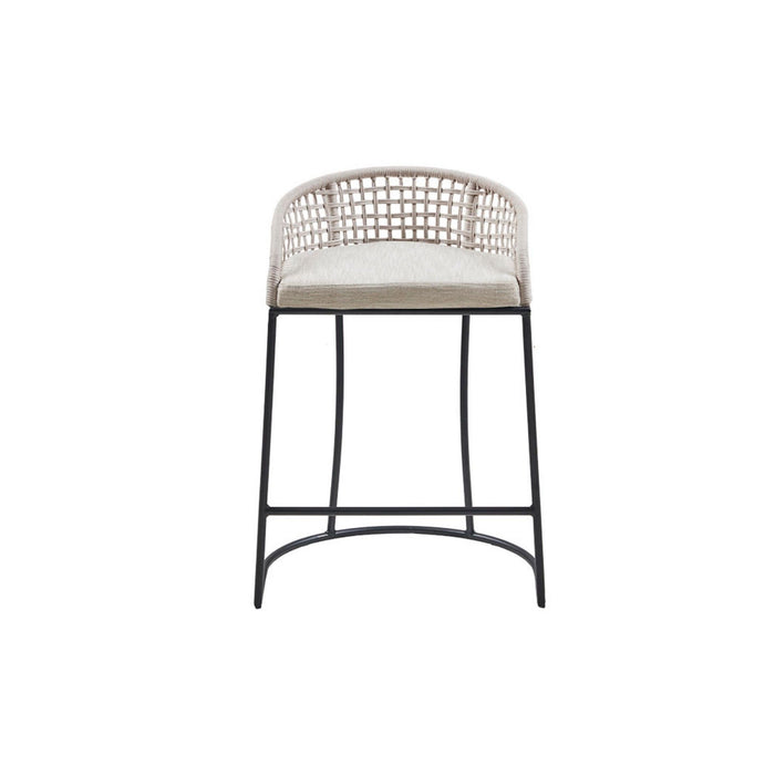 Coastal Woven Counter Stool With Upholstered Seat