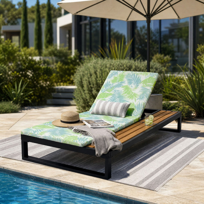 Chaise Lounge Set, 5 Position Adjustable, Flat Side Surface Storage