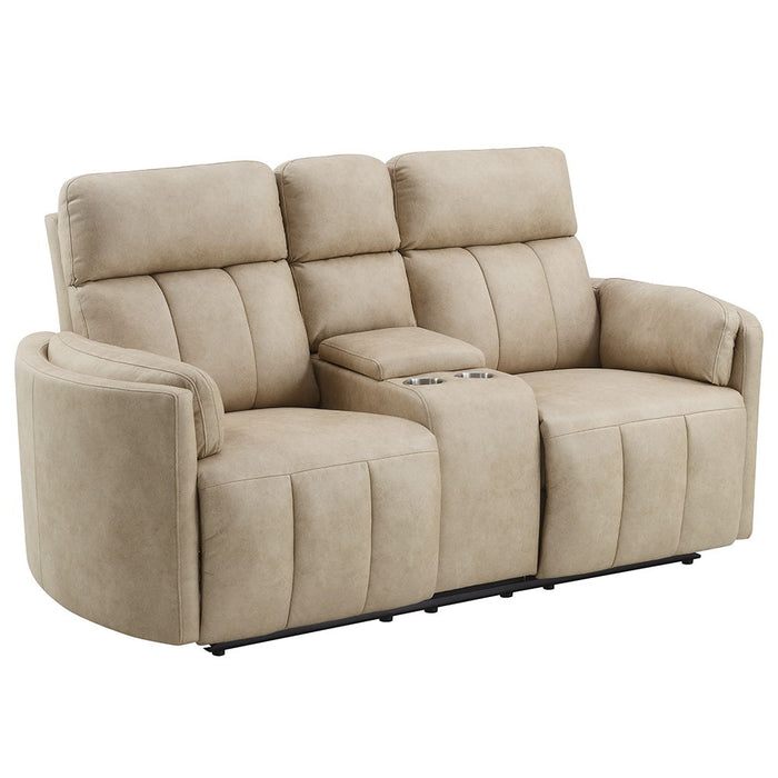 Elison - Motion Loveseat With Console - Dark Beige Polish Microfiber