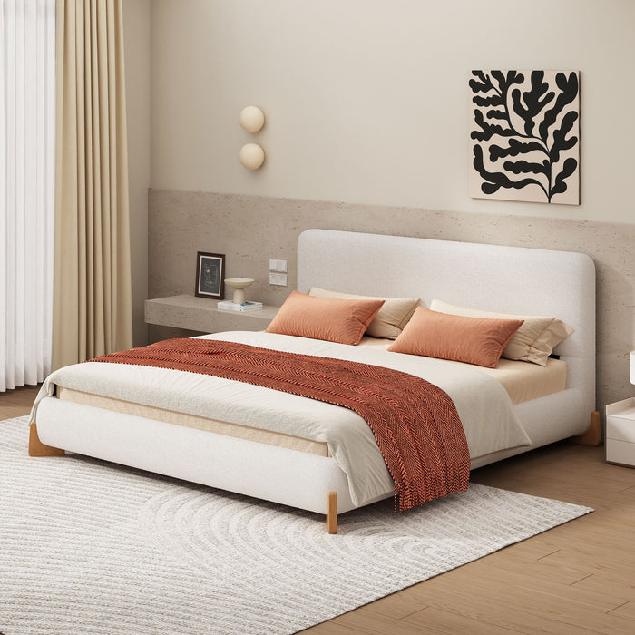 Queen Size Upholstered Bed With Slat Support - White