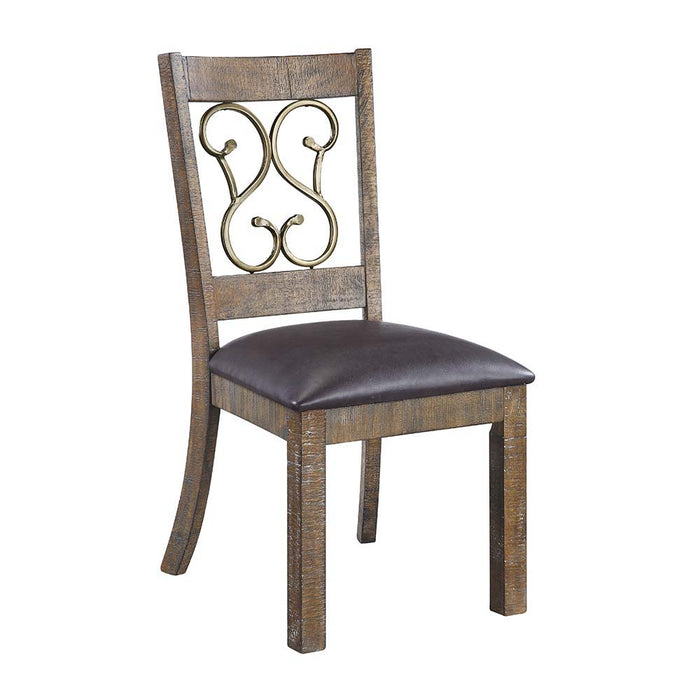 Raphaela - Side Chair Set of 2) - Black Synthetic Leather & Weathered Cherry