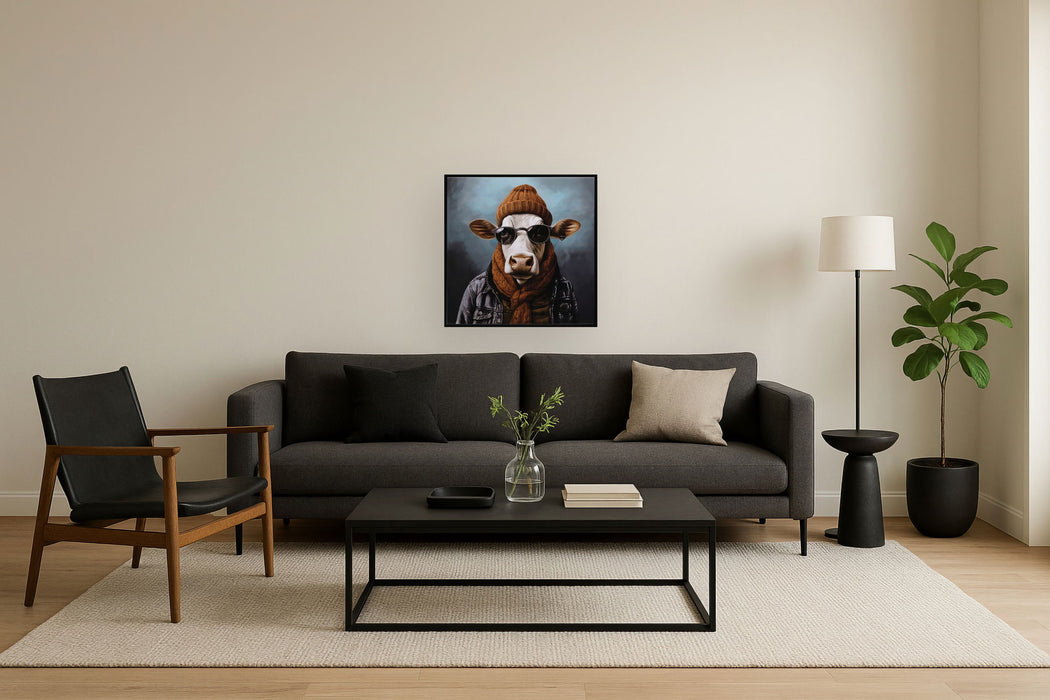 Urban Bovine Attitude - 25" x 25" Framed Wall Art - Brown