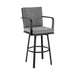 Don - 30" Outdoor Patio Swivel Bar Stool - Black Aluminum With Gray Cushions