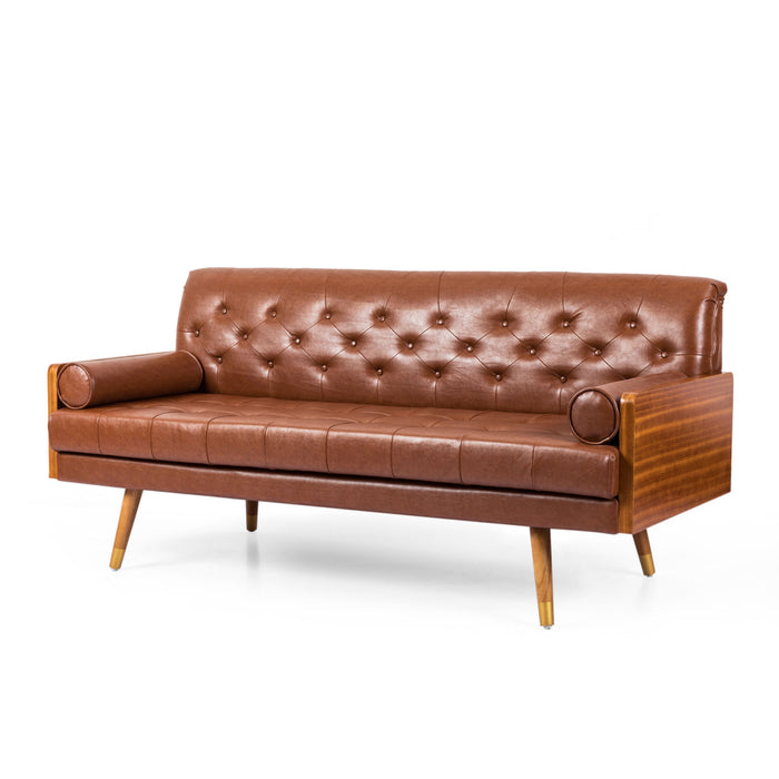Adelaide - Tufted Sofa With Rolled Accent Pillows - Light Brown