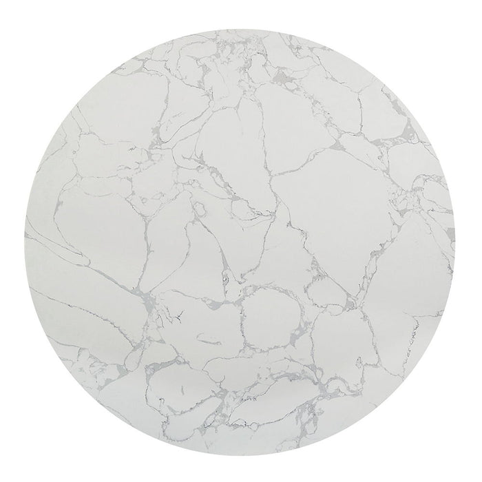 Koen - Round Dining Table, Engineering Marble Top - White & Black