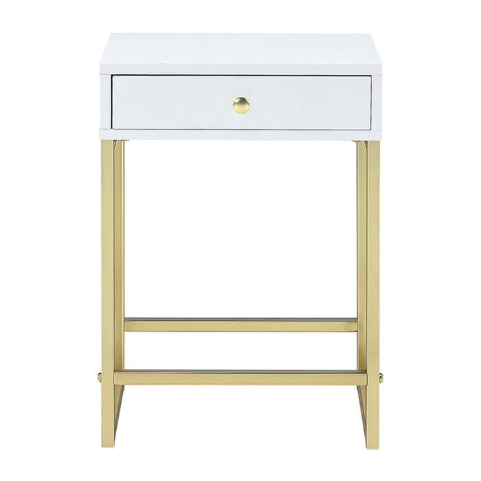 Coleen - Accent Table - White & Brass
