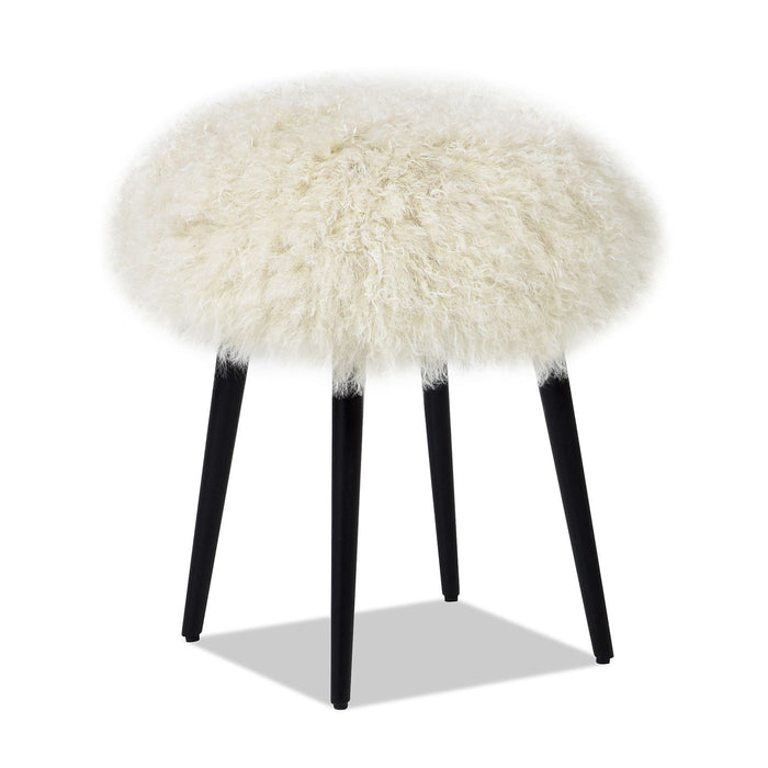 Alberta Mongolian Sheepskin Round Ottoman - Thumbnail 4