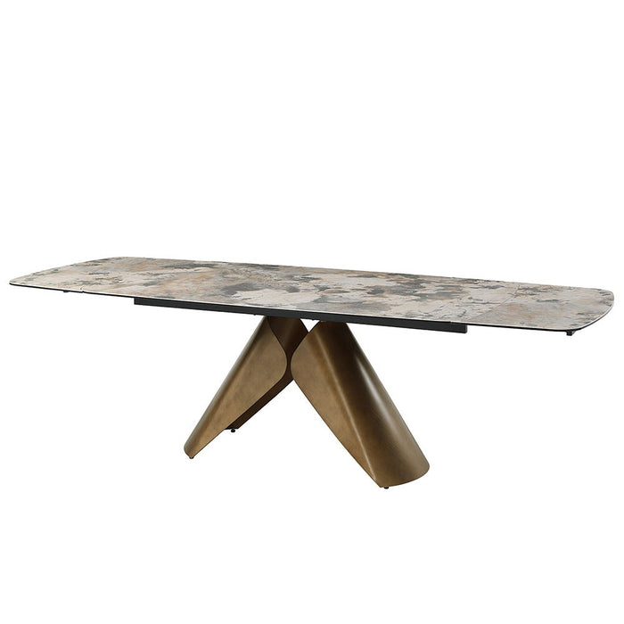 Malika - Ceramic Top Dining Table - Gray & Copper Cross Brushed