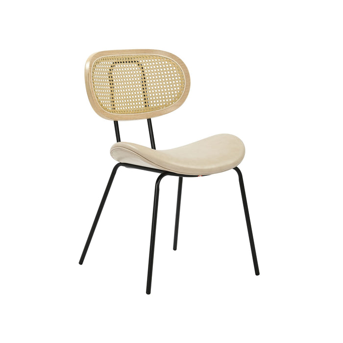 Spade - Scandi-Inspired Rattan Back Dining Chair With Cream Faux Leather Seat And Black Legs - Latte