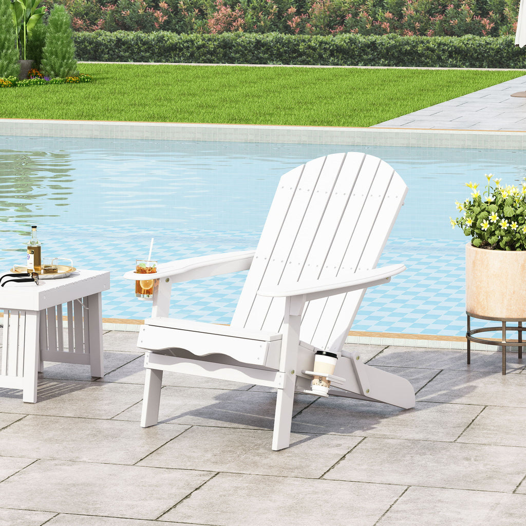 サンゴ ホワイト 約40センチ Zenithia - Outdoor Foldable Adirondack Chair With 2 Cup Holders