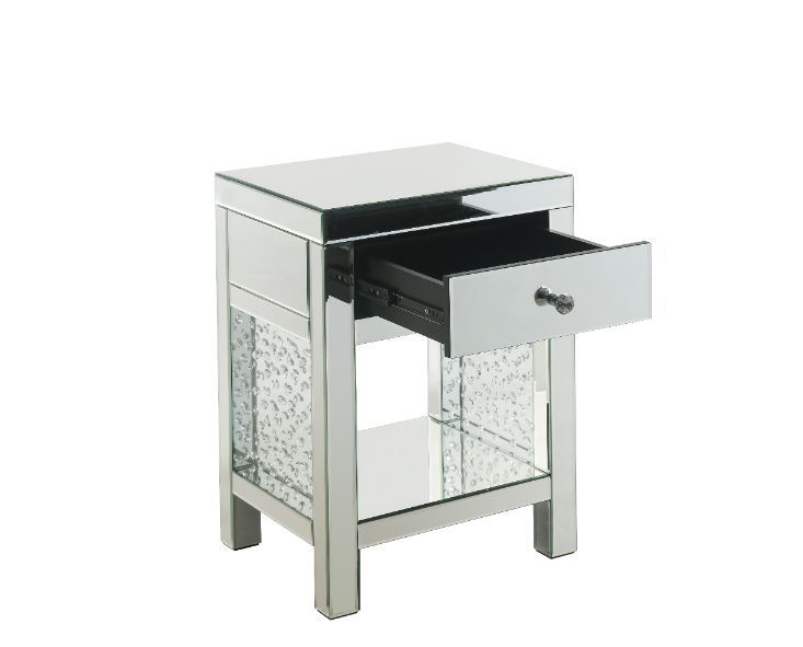 Nysa - 18" X 14" Accent Table - Mirrored & Faux Crystals