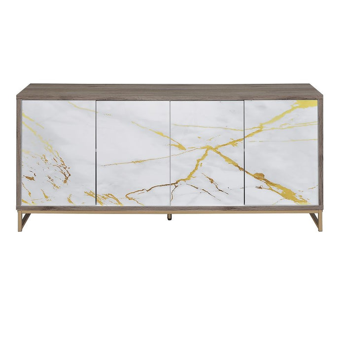 Paavan - Console Cabinet - White Marble Print Oak & Champagne