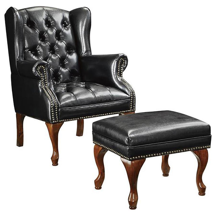 Roberts - Button Tufted Back Accent Chair With Ottoman - Black And Espresso Sacramento Furniture Store Furniture store in Sacramento