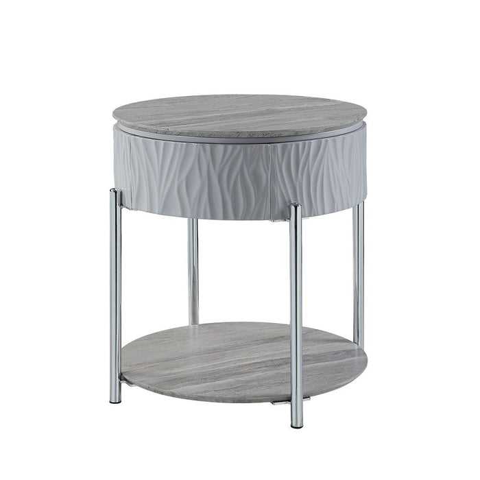 Yukino - End Table - Gray High Gloss & Chrome
