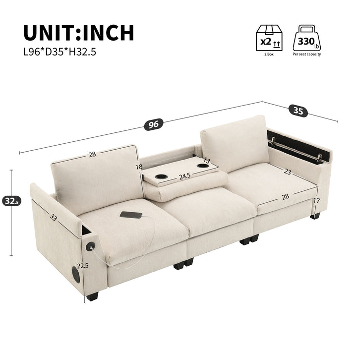 Sectional With Bluetooth Speaker Comfy Cloud Couch Set With Drop Down Table Cup Holders, USB Charger Storage Armrest Wide Seat Sofa