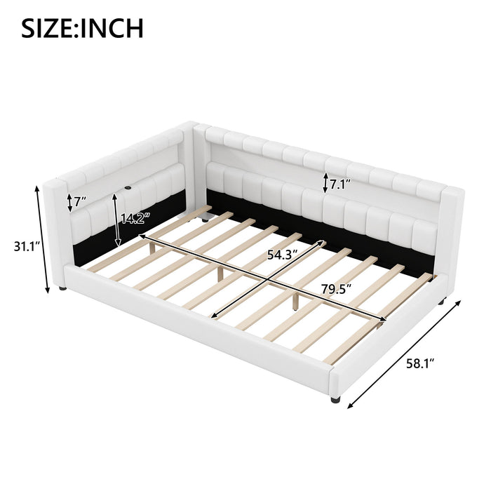 Upholstered Platform Bed With LED Belt And USB Ports