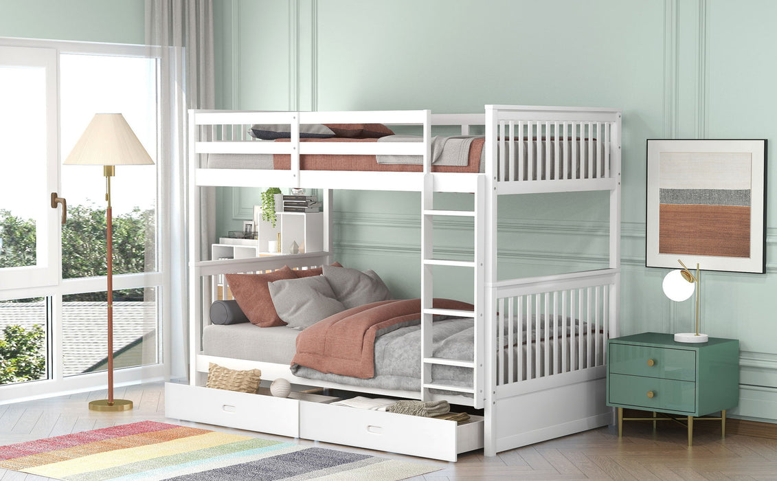 Bunk Bed With Ladders And 2 Storage Drawers