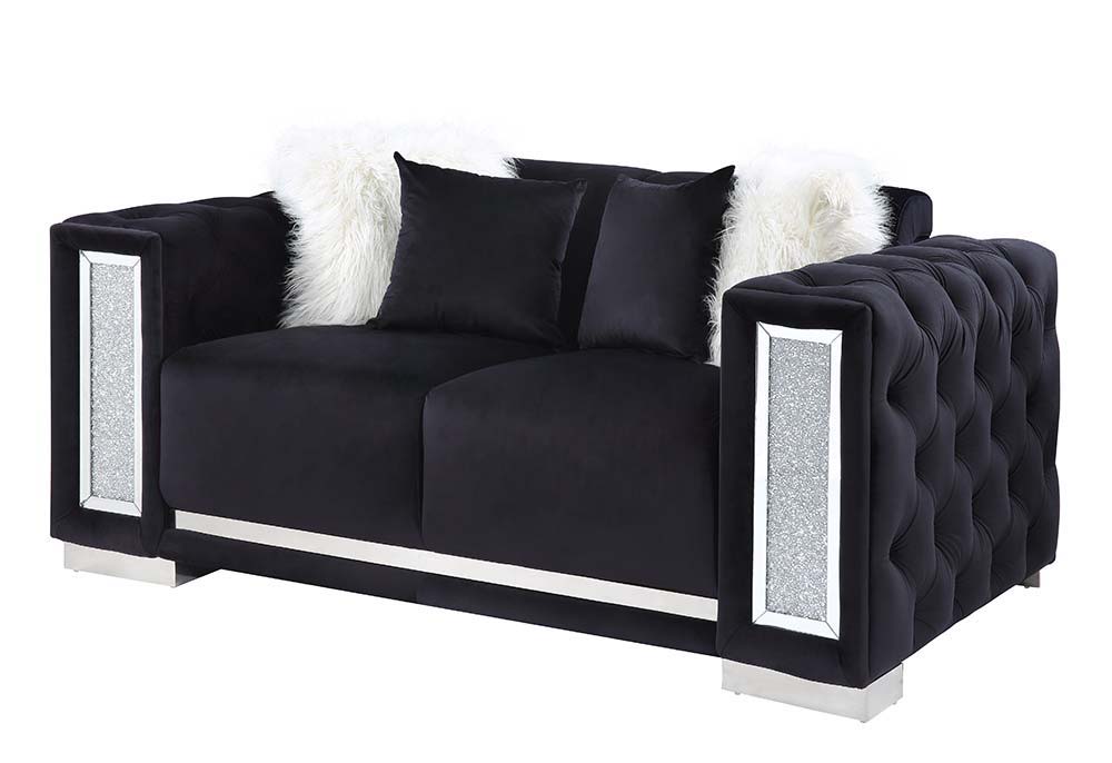 Trislar - Loveseat With 4 Pillows Same 52526) - Black Velvet