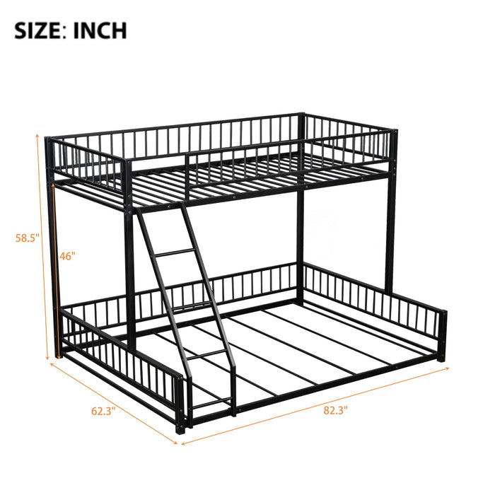Bunk Bed Frame With Ladder And Safety Guardrails