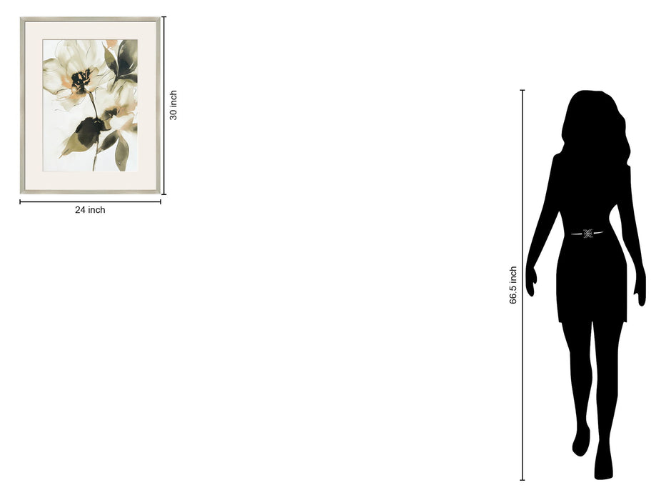 "Whispering Petals I" Framed Canvas Under Acrylic - Beige / Cream / Olive