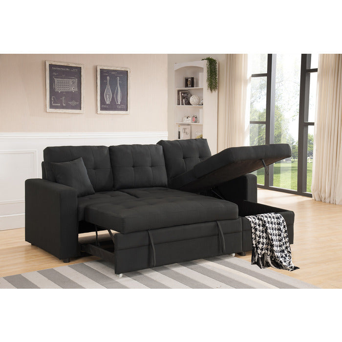 Linen Reversible Sectional Sofa & Storage w/ Pull Out Bed