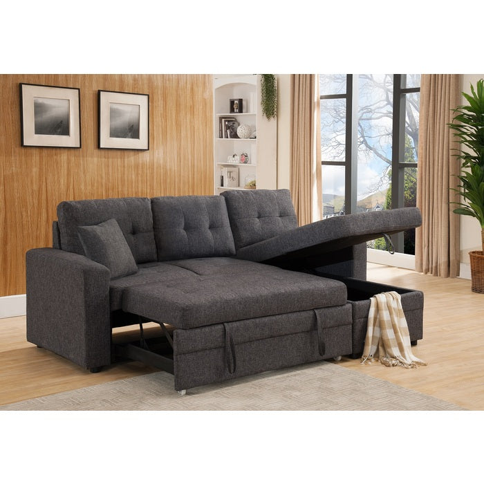 Linen Reversible Sectional Sofa & Storage w/ Pull Out Bed