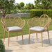 Kirk - Outdoor Wicker Peacock Shape Papasan Style Chair, Teak Finished Leg (Set of 2) - Beige / Light Brown / Light Teak